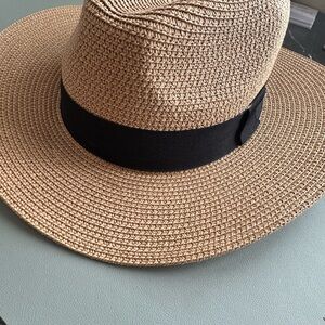 Stylish Tan Straw Hat with Black Band
